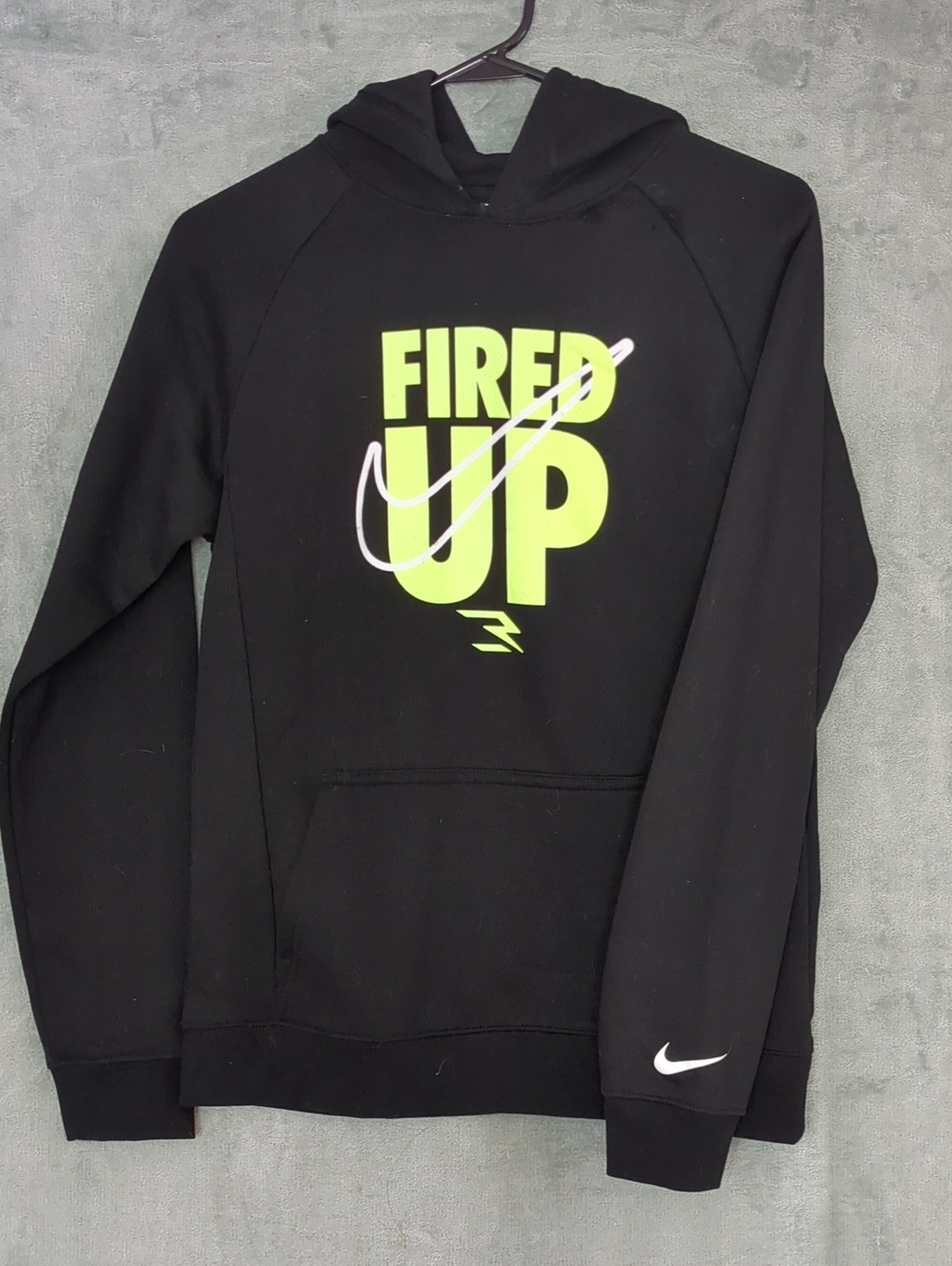 Nike Black Hoodie with Neon Yellow 'Fired Up' Graphic